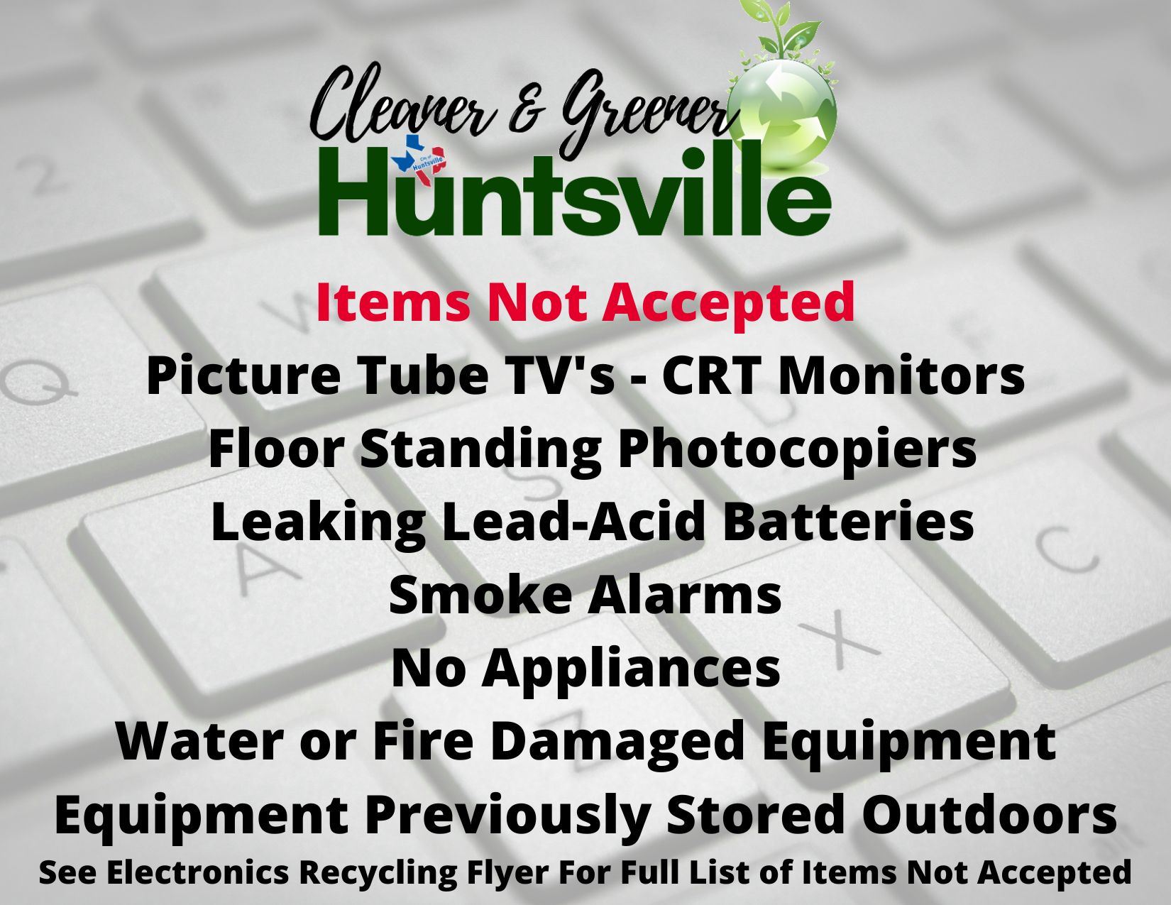 2023 ELECTRONICS RECYCLING ITEMS NOT ACCEPTED