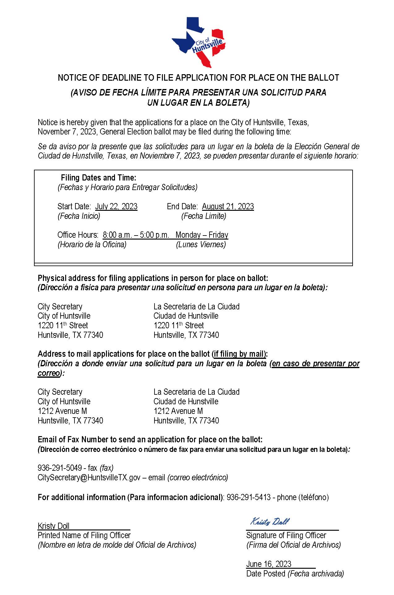 2023 Notice of Deadline to File App For Place on Ballot (1)