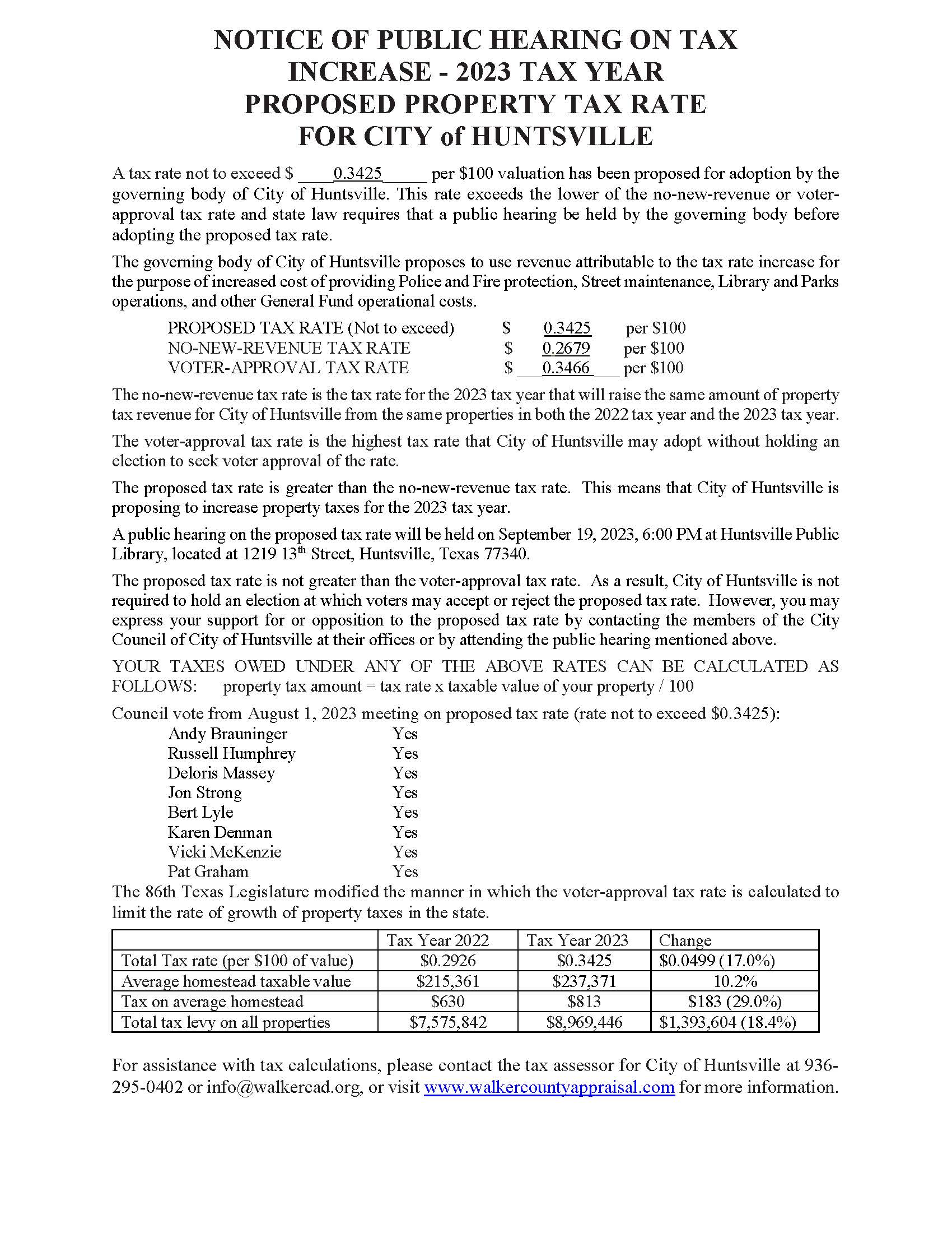 final updated - Notice-Hearing - Tax Rate - use for Tax Hearing notice in newspaper and city website