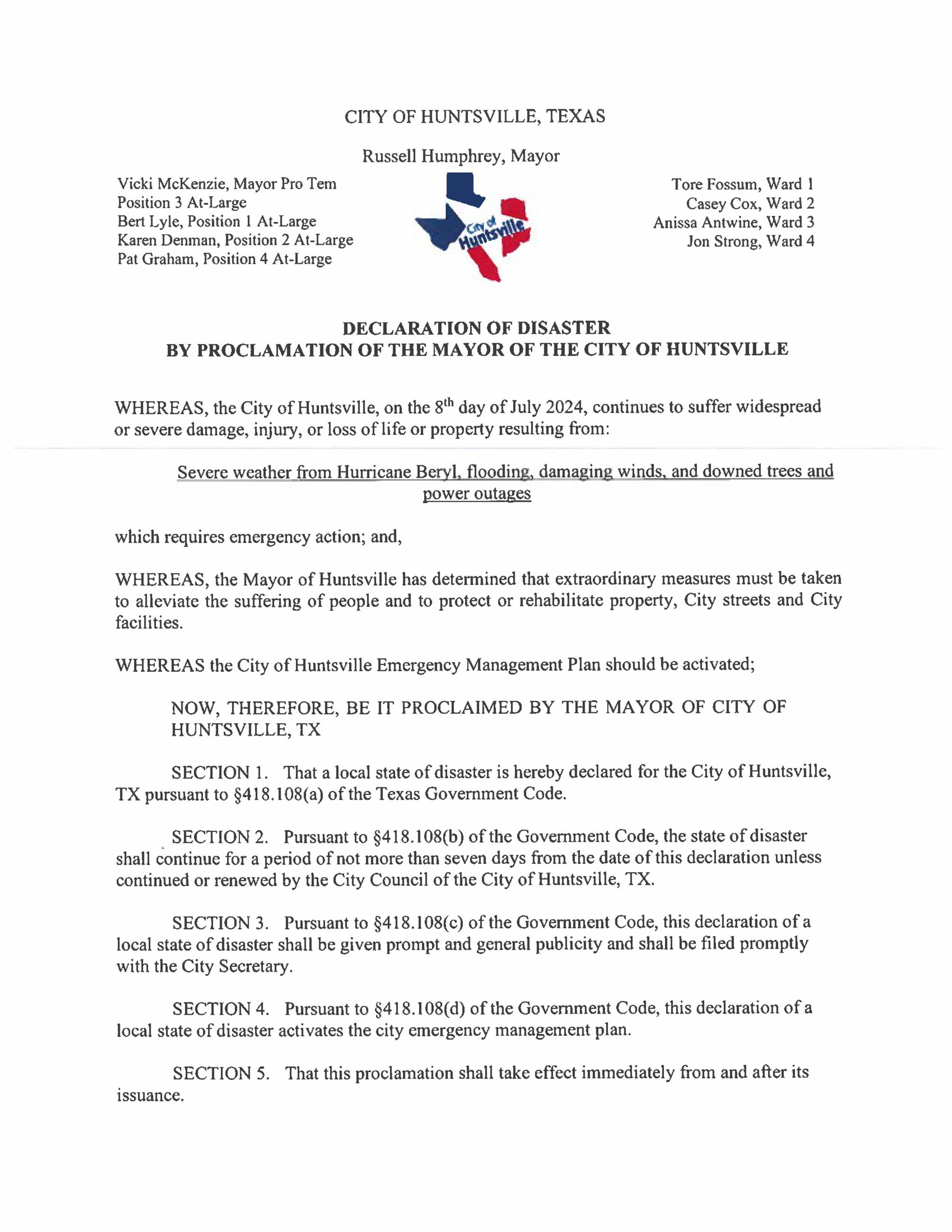 Declaration of Disaster - July 8, 2024-Page 1