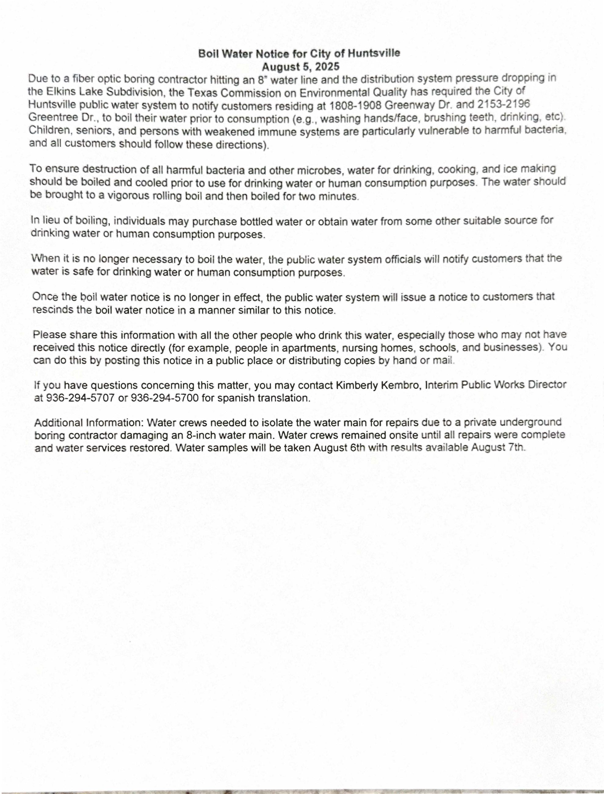 Boil Water Notice for City of Huntsville (3)