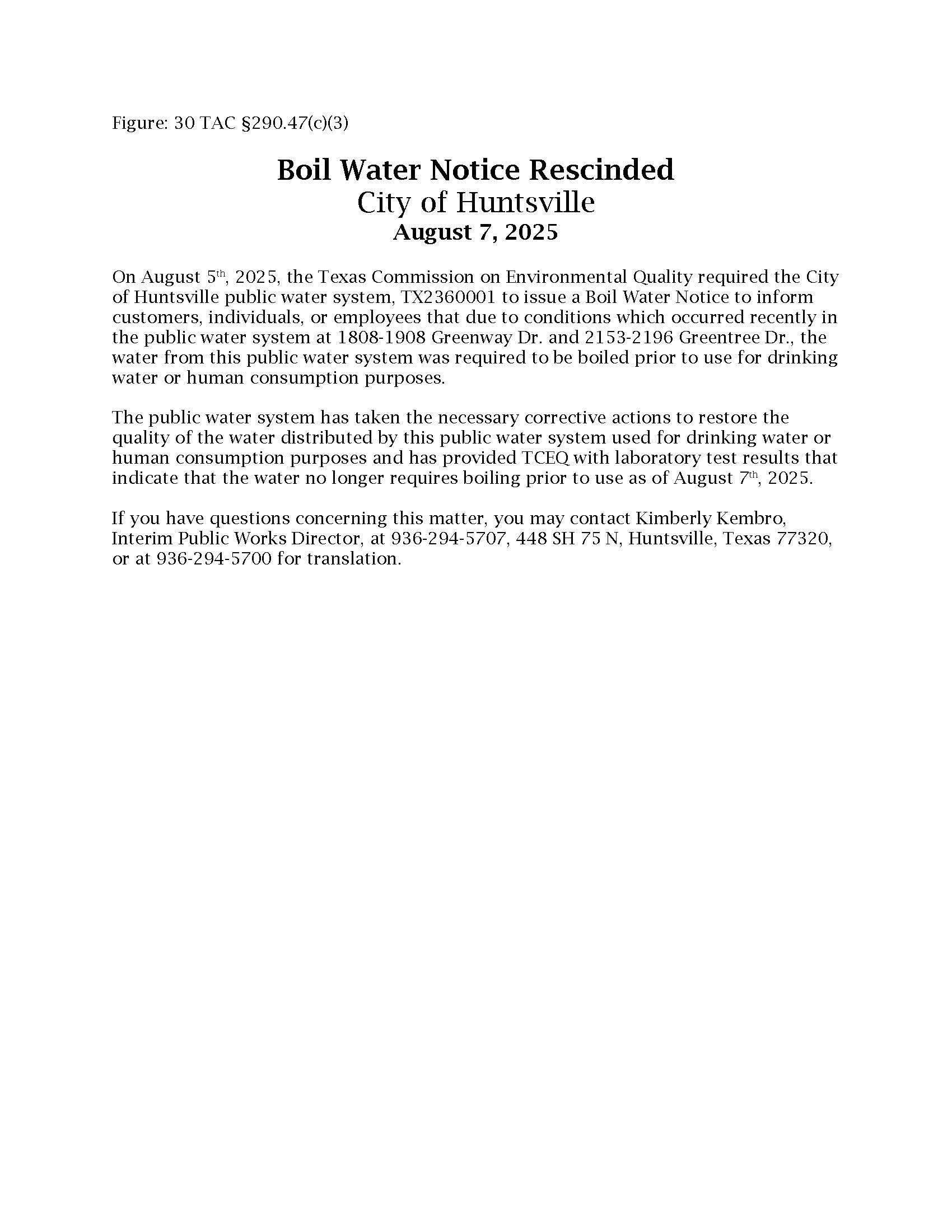 RESCIND Boil Water Notice