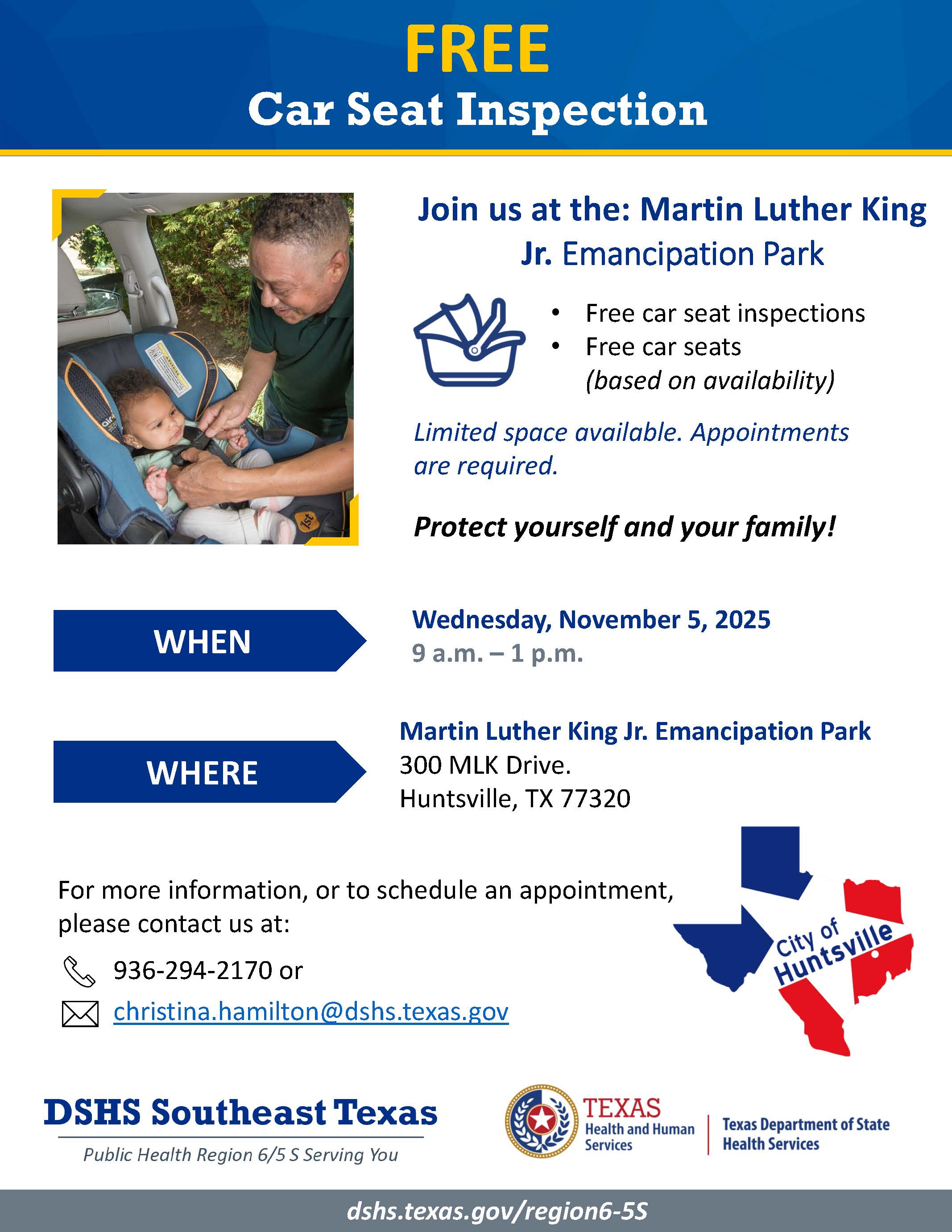 MLK Community Center -CIty of Huntsville 2025-Car Seat Event Flyer- English